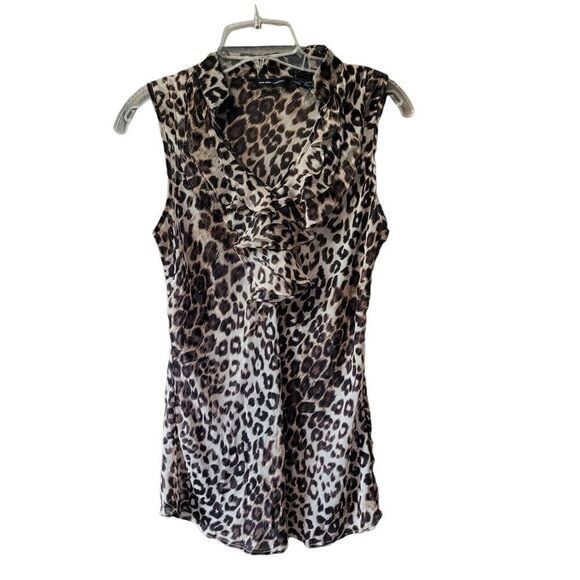 Ruffle neck leopard print top - Picture 1 of 3